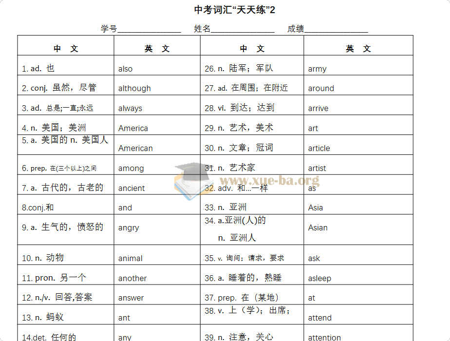 2027 中考英语中考必会1600词第1张 - 学霸网