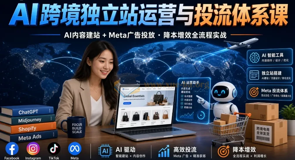 AI跨境独立站运营与投流体系课|AI内容建站+Meta广告投放,AI赋能跨境变现